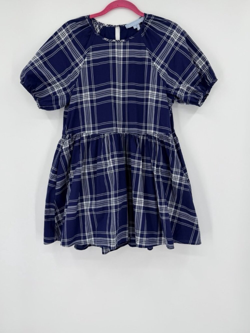Hill House Size XS Adeline Navy and White Tartan Plaid Mini Dress Pockets